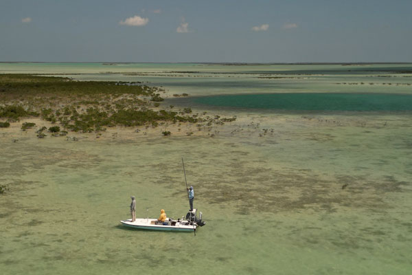 A fly fishing skiff in the Bahamas